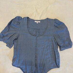 INTERMIX Blue Puff Sleeve Blouse size XL